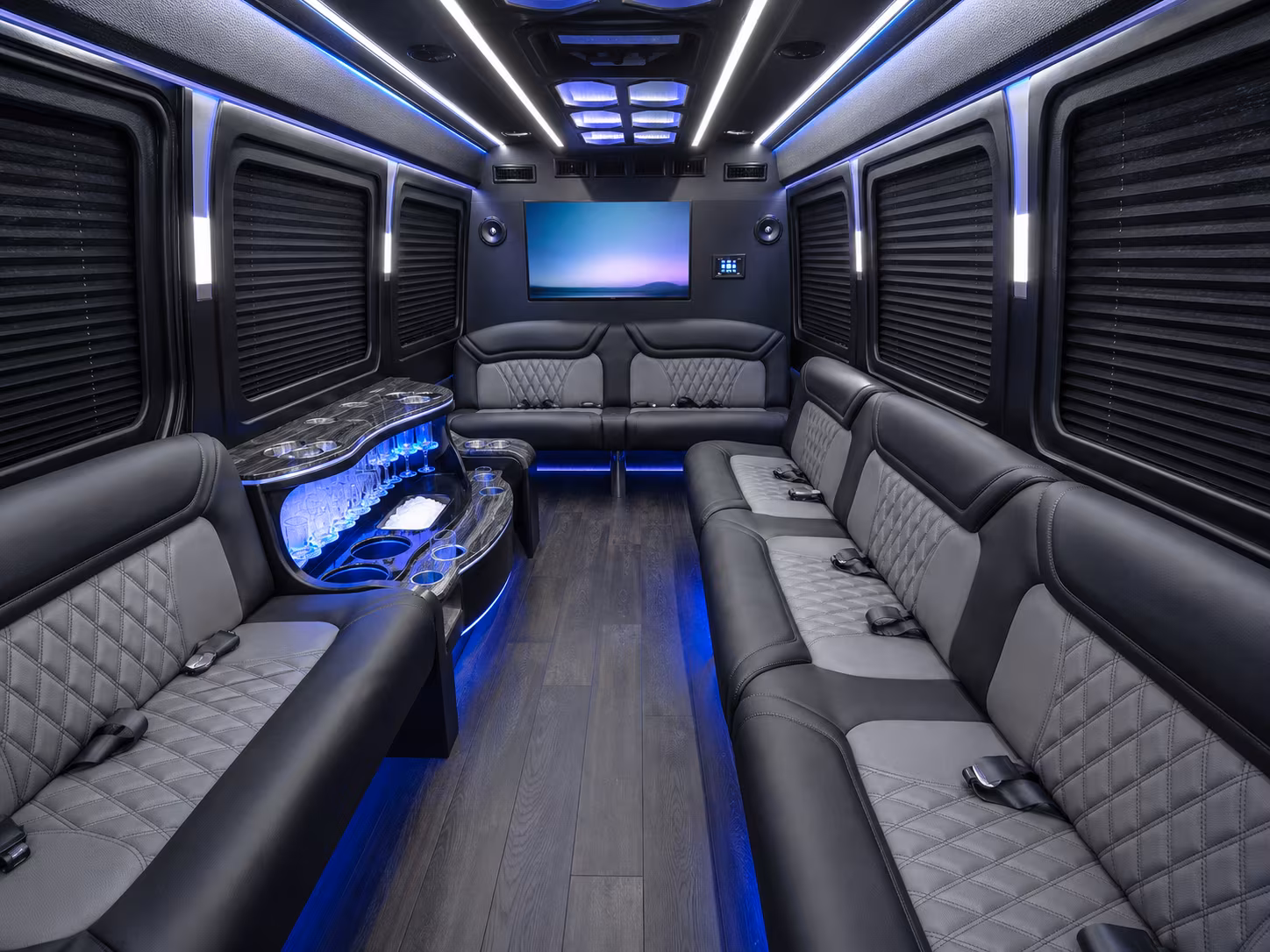 santee 30 passenger party bus inside
